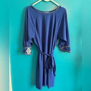 Esley Royal Blue Beaded Embroidered Neckline Mini Dress